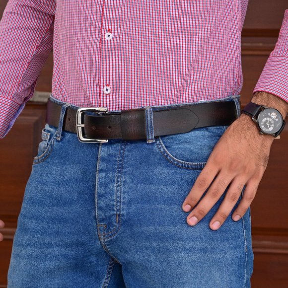 Handcrafted Coffee Roasted Vintage Men's Leather Belt - Free Personalization - Picture 9 of 15